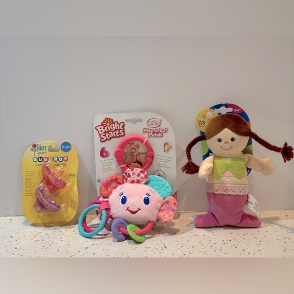 Infant Baby Teething Toys Set with Pacifier, Mermaid Plush, & Flower‎ Mirror Toy - Picture 2 of 11